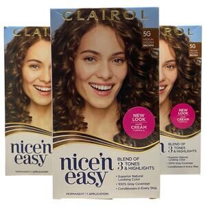 Clairol Nice'n Easy Permanent Hair Color 5G Medium Golden Brown, Pack of 3